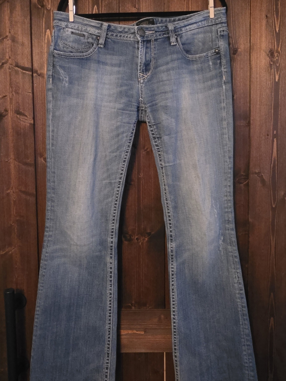 Express ReRock Distressed Low Rise Bootcut Jeans